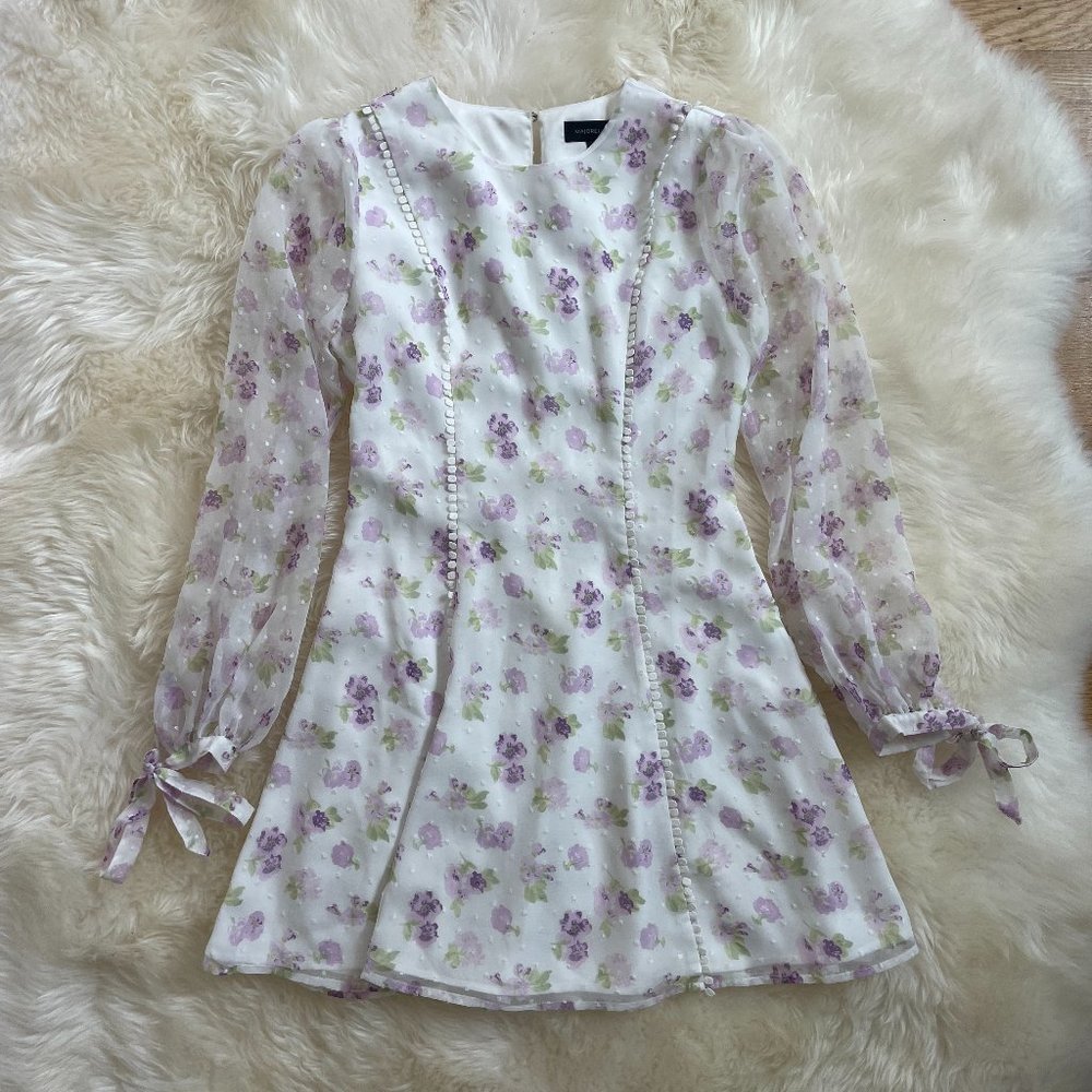 Majorelle Purple Floral Print Long Sleeve Mini Dress, Size Small